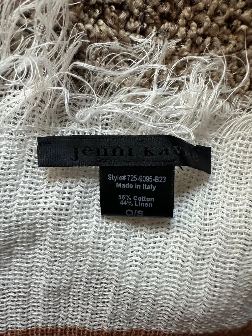 Jenni Kayne Cotton Linen Ivory with Camel and Navy Fringed